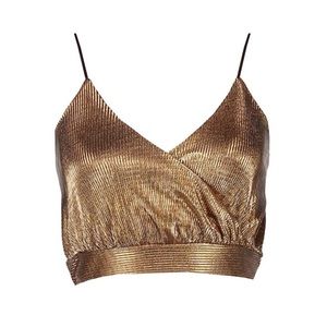 Petite Ava Wrap Crop Pleated Metallic Crop Top